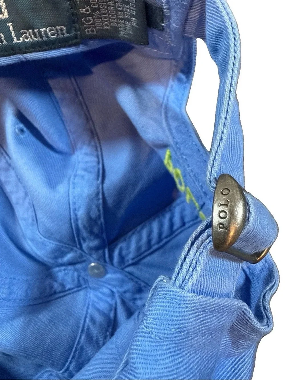 Polo Ralph Lauren Blue Adjustable Baseball Cap Hat Lime Green Pony Logo Cotton